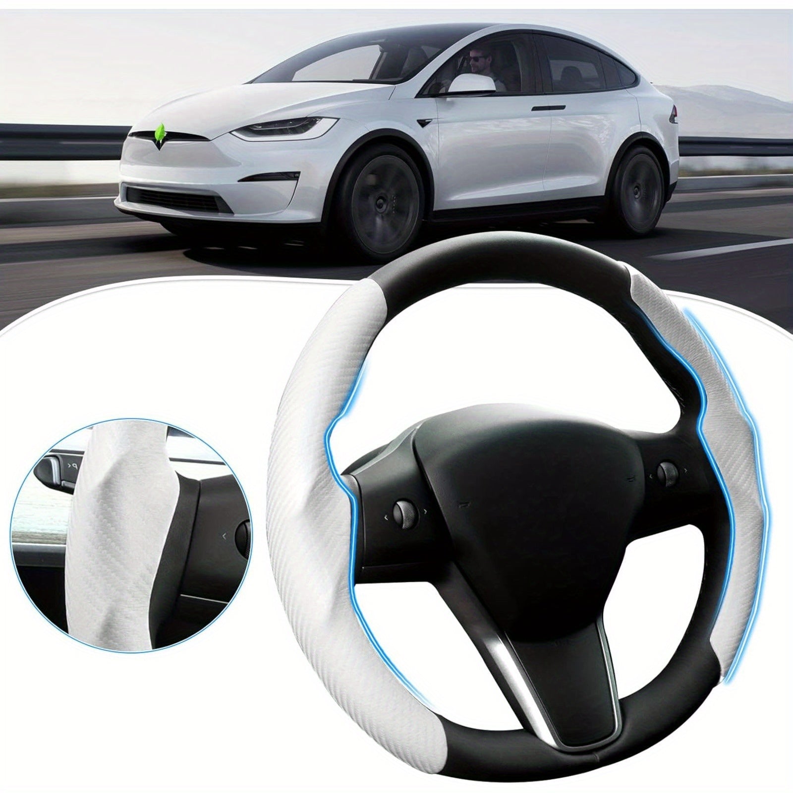 Tesla Model 3/Y 2019-2024 Carbon Fiber Steering Wheel Cover – Non-Slip Sports Accessory