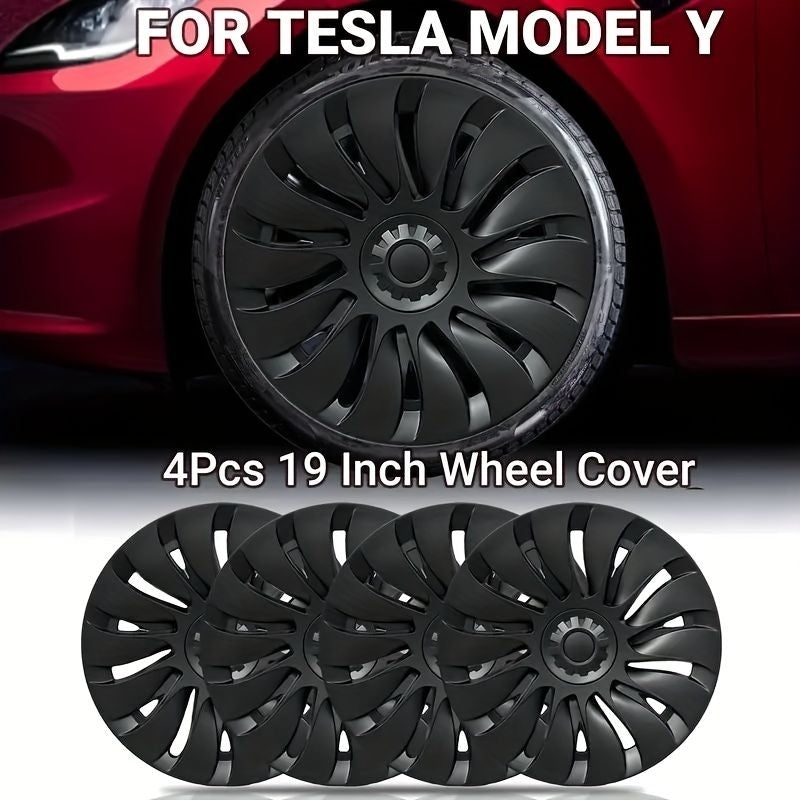 4PCS 19" Hubcaps for Tesla Model Y (2020-2023), Full Rim Wheel Cover Replacement