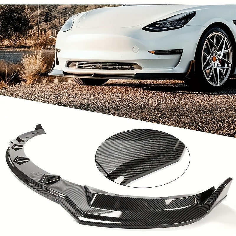 Tesla Model 3 Front Bumper Lip Kit (2017-2023) – Carbon Fiber Style, 3-Piece Set