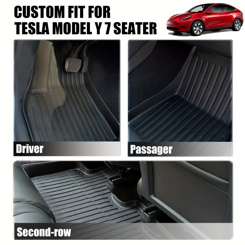 3D TPE Floor Mats for Tesla Model Y (2021-2024), 7 Seats, All-Weather Cargo & Trunk Liners