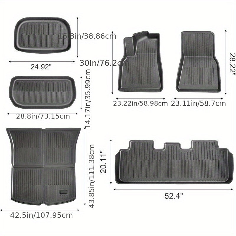 3D TPE Floor Mats for Tesla Model Y (2021-2024), 7 Seats, All-Weather Cargo & Trunk Liners