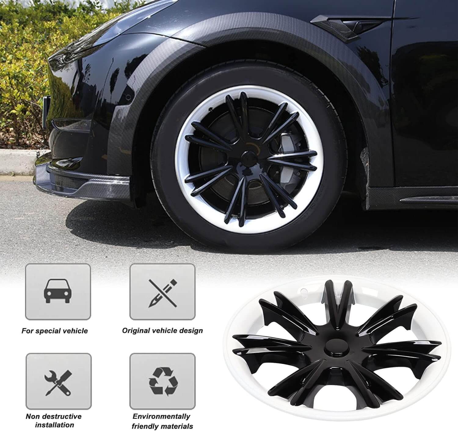 19" Wheel Cover for Tesla Model Y, Sport Hubcaps & Rim Protector Replacement