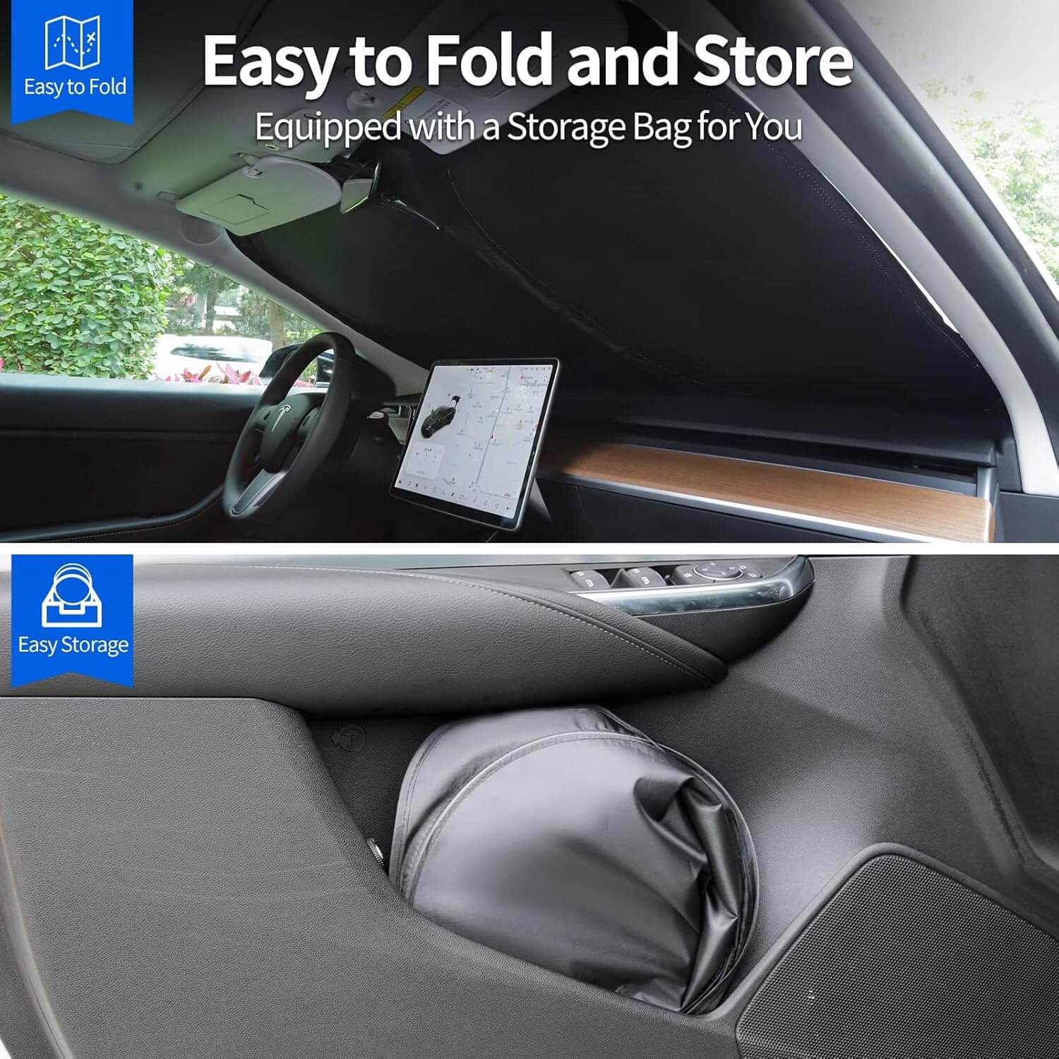 Upgraded Tesla Model 3/Y Sunshade (2016-2025) | UV Protection & Foldable Design with Sturdy Metal Frame