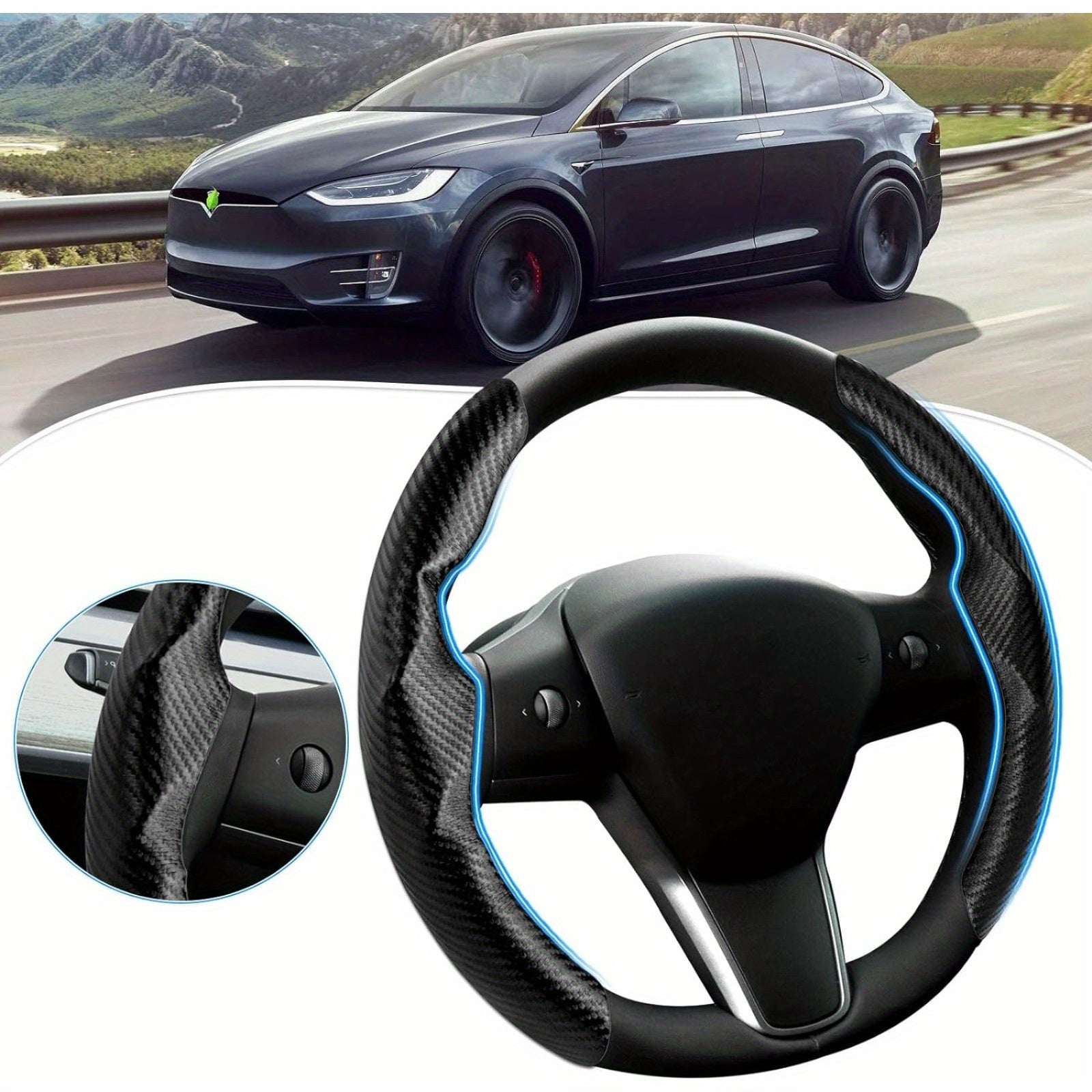 Tesla Model 3/Y 2019-2024 Carbon Fiber Steering Wheel Cover – Non-Slip Sports Accessory